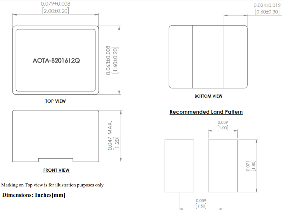 Mechanical Drawing - Abracon AOTA-B201612Q Power Inductors